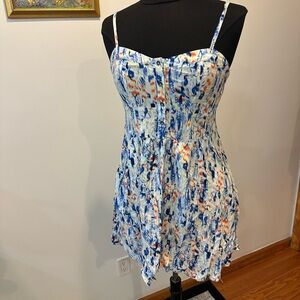 Express tie dye Print Zip-Front Summer Dress with 2 Side pockets Size M